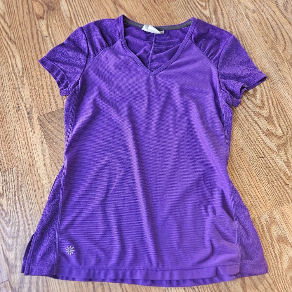 Athleta Athletic Short Sleeve Top Size XS Purple Vented Mesh Shirt Workout